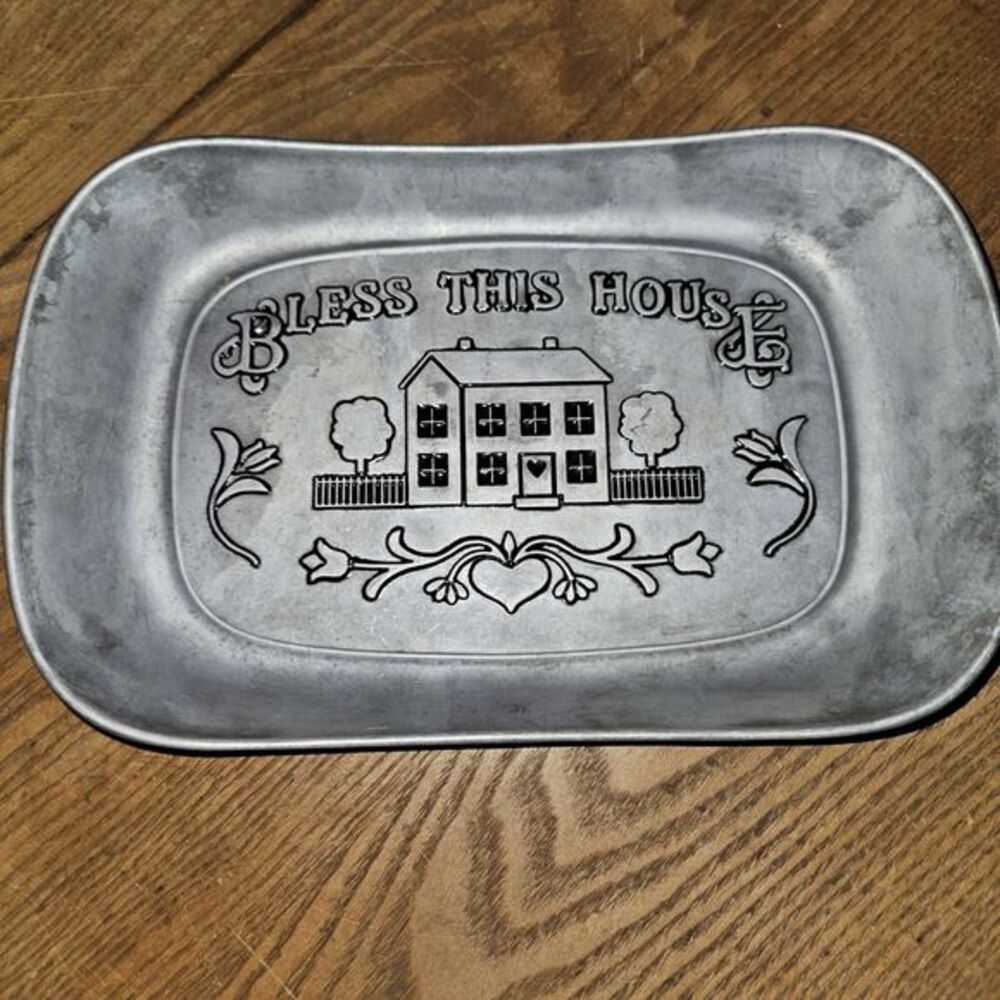 Wilton Armetale Pewter Bless This House Bread Platter Serving Tray 11" Rectangul